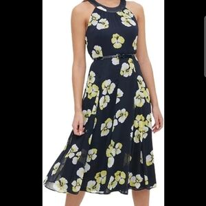 Tommy Hilfiger Black and Yellow Floral Midi Dress